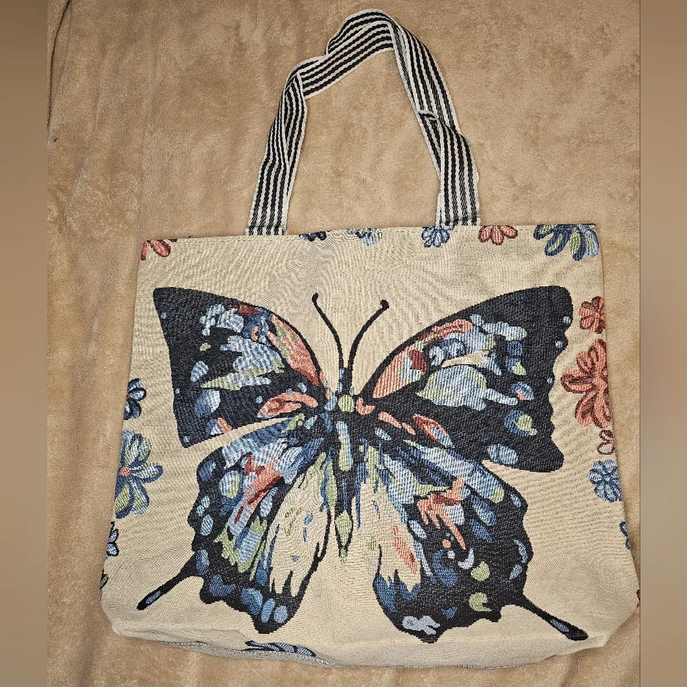 Butterfly Canvas Zip top tote bag NEW